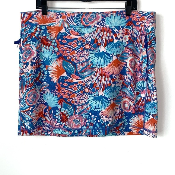 Talbots Pants - T By Talbots Skort Womens XL Pull On Zip Pockets Blue Pink Floral Tropical Comfy